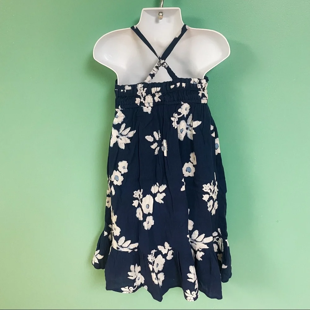 Genuine Kids Oshkosh Navy & White Floral Dress & White Denim Vest Set Girls 4T